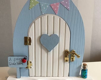 Beautiful pastel bunting hand-painted wooden fairy door