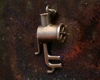 Mechanical vintage sterling silver meat grinder charm necklace pendant or keychain charm