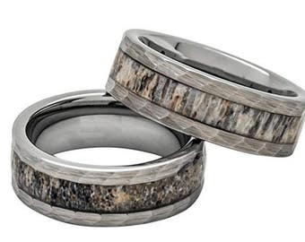 same day shipping reg 39900 8mm deer antler ring in tungsten hammered finish comfort - Antler Wedding Rings same day shipping reg 39900 8mm deer antler ring in tungsten hammered finish comfort - Antler Wedding Rings