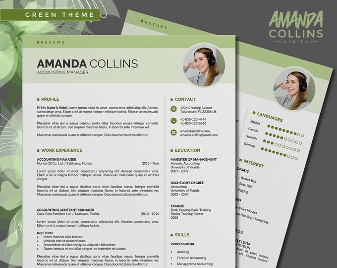 Modern Resume Template / Curriculum Vitae, 3 Pages Word Resume Design with Cover Letter, Instant Download, Easy-To-Edit, 3 Color Themes