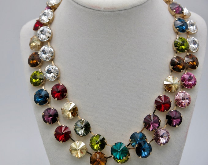 Color stories, rainbow Swarovski crystal rivoli collar necklace guaranteed to get noticed and turn heads!