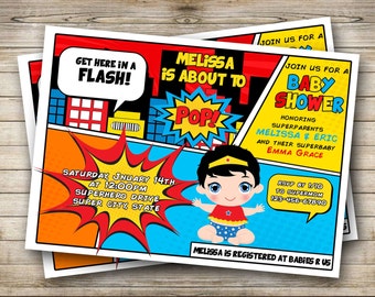 Superbaby baby shower/ Superhero baby shower Invitation. Digital File.