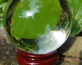 Large 110 MM Real Clear Crystal Ball - with instructions on crystal ball reading and rosewod stand included