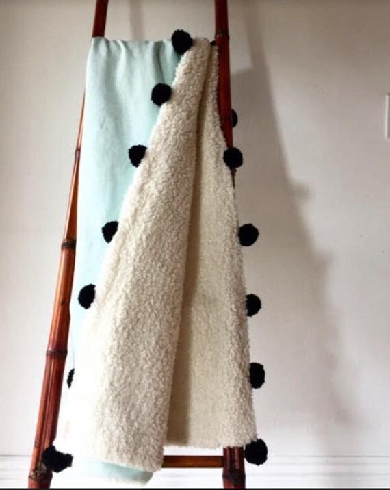 Large linen pom pom throw blanket