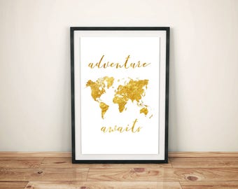 Gold Foil World Map | Etsy