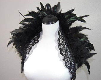 feather shrug black feathers lace Belle