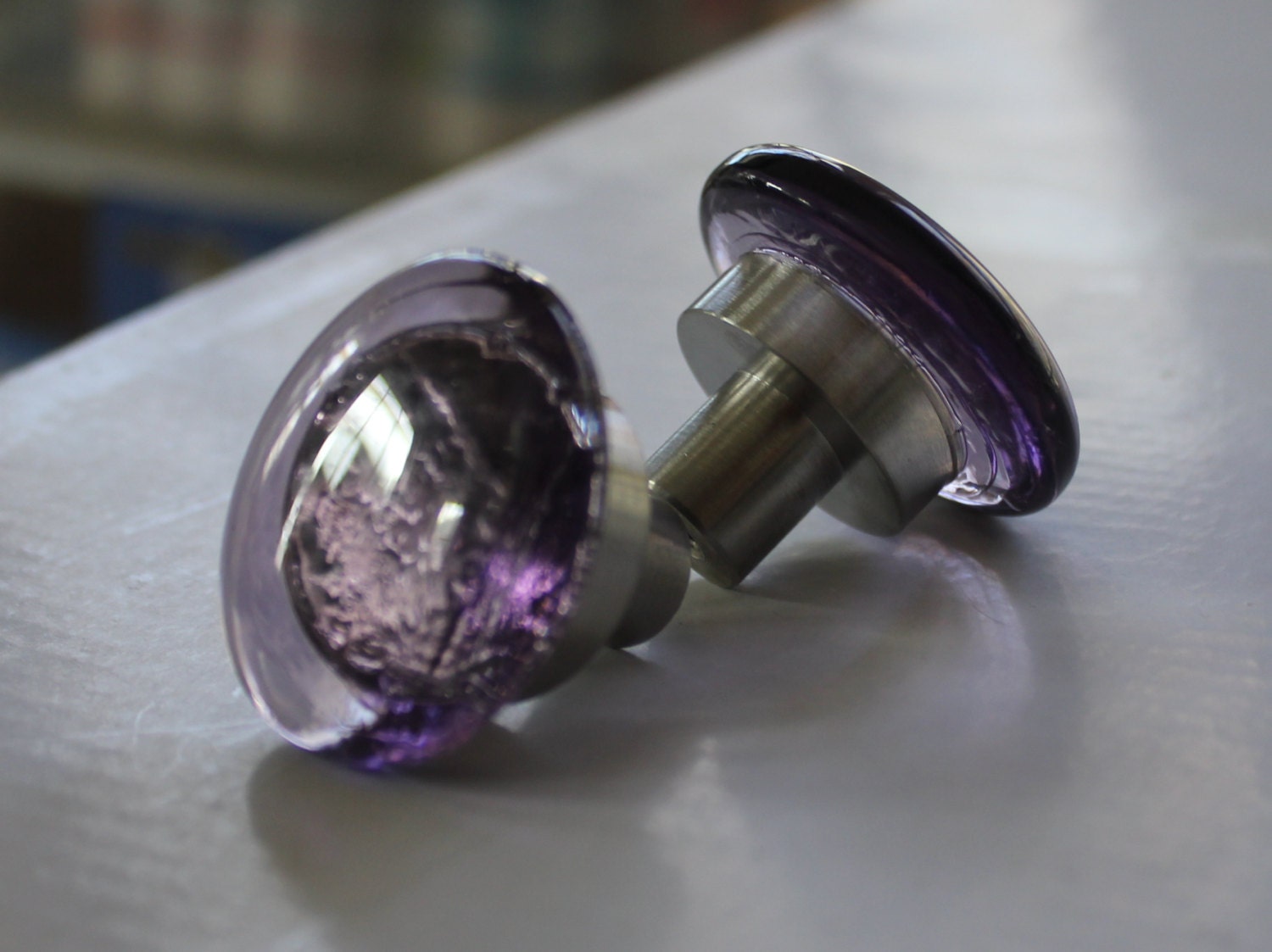 Purple lilac Glass Knob Pull Handle by FolaTreasures