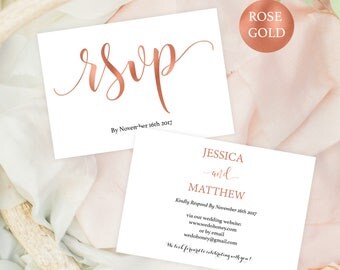 Wedding rsvp postcard - RSVP template - rsvp online - rose gold wedding - rsvp card template - Downloadable wedding #WDH812267