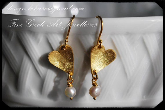 Earrings Hearts with Pearls Silver 925 Gold-plated Jewelry