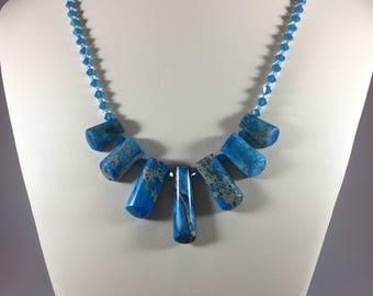 Blue Jasper and Crystal Necklace 15% Off Labor Day Sale