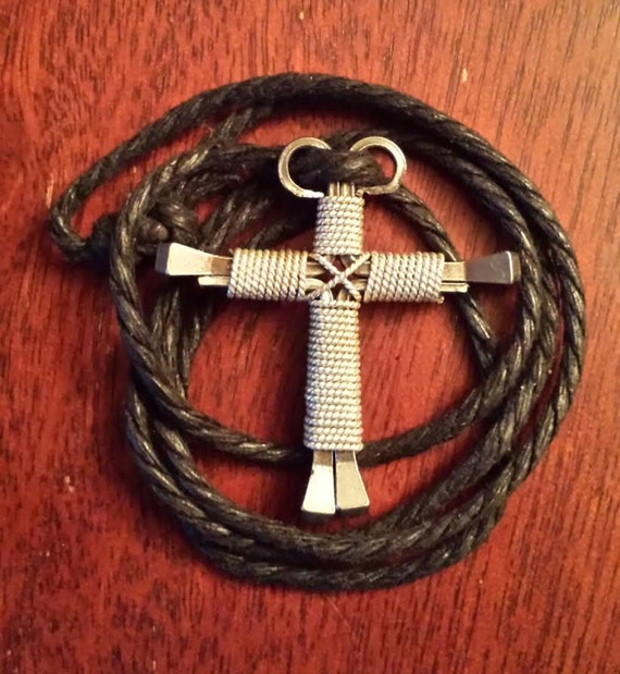 Sterling Silver Wire Wrapped Nail Cross Necklace by NailedDesign