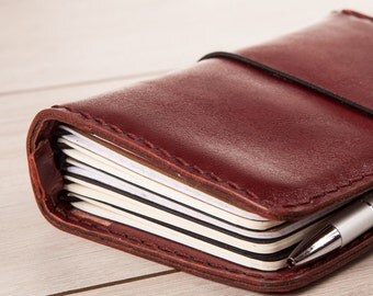 Refillable Leather Journal.Notebook Cover.Leather Travel Wallet. Leather Moleskine Cover.Midory. A6 size.iPhone 6, 7. Personalization