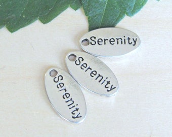 Serenity oval Pendant, set of 10, Tag charm, Inspirational charms, inspire charm, silver message charms, rectangle charms, Message pendants