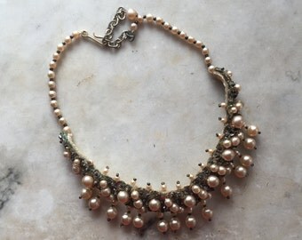 Vintage Pearl Beaded Bib Necklace