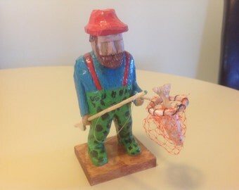 Hand carved fisherman, fisherman carving, fishing carving, wood carving, carved fisherman, fisherman, men's gift, Wood carving, handmade,