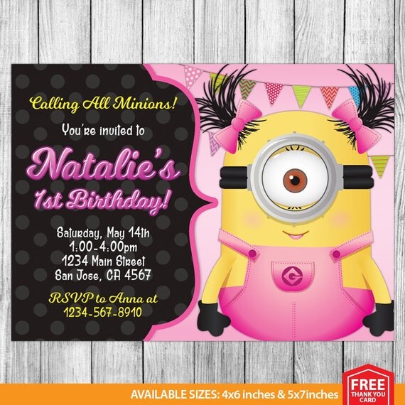 Girl Minion Party Invitations 3