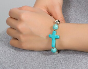 Turquoise Stone Cross Bracelet