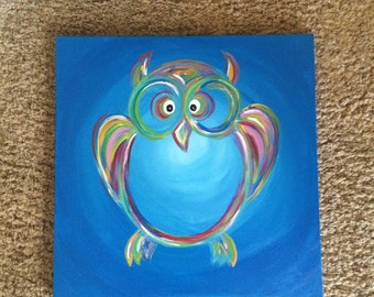 Items similar to Night Owl Sitting in Tree, painting on canvas on Etsy