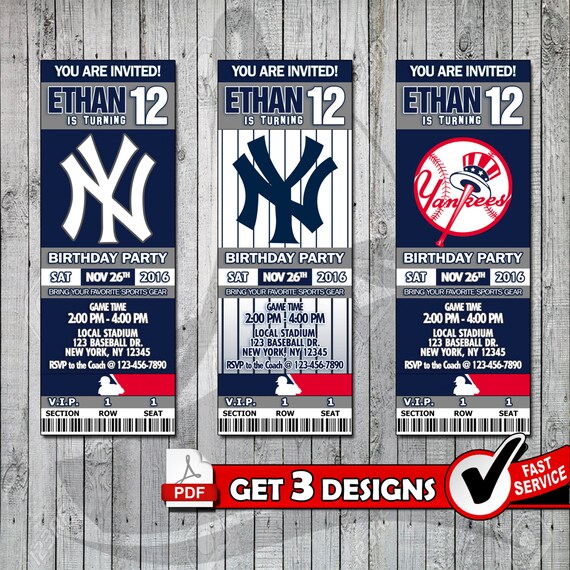 Béisbol Nueva York Yankees para imprimir invitación boletos