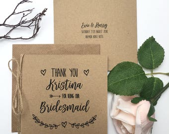 Personalised Thank You Bridesmaid Card | Wedding Thank You Card | Best Man | Usher | Rustic Wedding Card | Evie Range