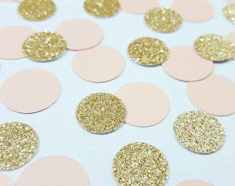 100 pcs Peach Pink & Silver or Gold Glitter Circle Confetti / Bridal Shower Decor / Baby Shower / Wedding Decorations / Birthday Party Decor