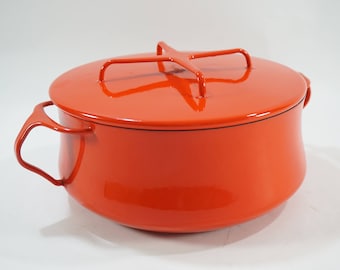 Dansk Kobenstyle Enamel 2 1/2 qt. pan, Dansk Enamel Pan, Denmark, Orange, Retro Kitchen Mid Century, Free Ship