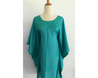 27. Free worldwide shipping! - Turquoise 3/4 sleeve Cotton festive kaftan tunic dress blouse caftan plus size XS-XXL free size