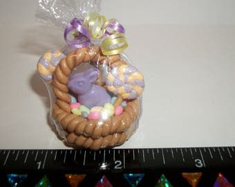 1:12 Scale Dollhouse Miniature Handcrafted Chocolate Bunny Easter Egg Dessert Basket #974