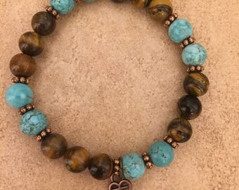Blue Turquois Howlite & Brown Tiger Eye Bracelet