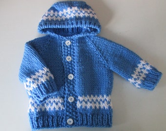 Items similar to PDF Knitting Pattern Hooded Baby Sweater With Cables ...