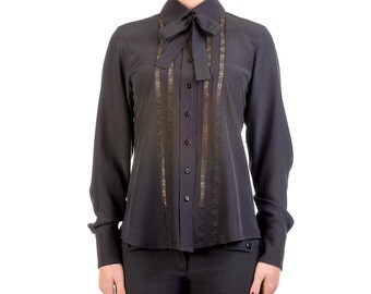 Crepe de chine blouse with lace, handmade PIECE size (it 42 - eu 38 - uk 10 - us 6) PROMOTIONAL PRICE