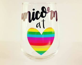 Unicorn at Heart Stemless Wine Glass - 17oz