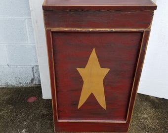 Primitive Country Top Lift Trash or Laundry Bin Wood