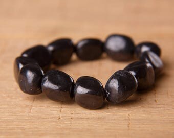 Shungite Bracelet Natural Large Tumbled Beads bracelet - 7" Genuine Shungite Beaded Gemstone Bracelet Black and amber