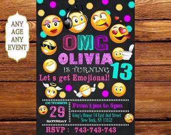Emoji Birthday Invitation, Emoji Icons Chalkboard Birthday Party Invite,Emoji Birthday, Emoji Party,Emoji Printable, Emoji Card 169