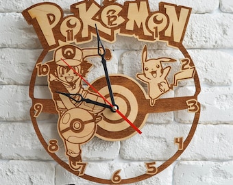 Pokemon Pikachu art Clock Ash Ketchum pikachu pokeball pikachu gift pikachu amigurumi pikachu wood pikachu cosplay costume Ash Ketchum decor