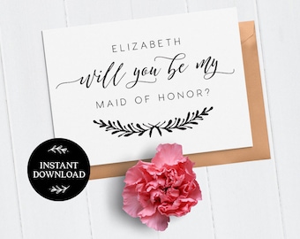 Will You Be My Bridesmaid Printable Card, INSTANT DOWNLOAD DIY Ask to be Bridesmaid, Maid of Honor, Flower Girl, pdf editable Mira