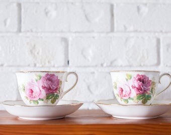 American Beauty Royal Albert Bone China Teacups and Saucers