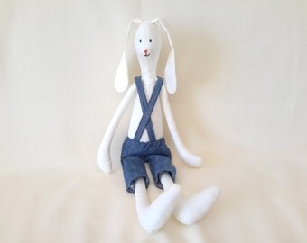 Soft white bunny with jeans or tutu, Bunny kids, Tilda animal dolls, Stuffed plush rabbit, Kids gift idea, Baby shower gift, fabric toy