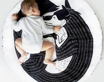 Play Mat Baby, Playmat - Scandi Fox + Pillow || Handmade for Kids Babies Nursery Rug Scandinavian Style, baby play mat, playmats, play mat