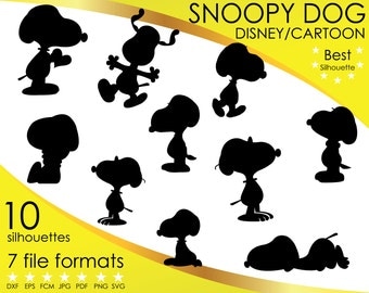 10 Silhouettes, Snoopy, Dog, Dogs, Pooh, Pig, Cartoon, dxf, eps, fcm, jpg, pdf, png, svg, Vector Clipart, Silhouette, Cricut, ScanNCut