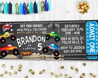 Monster trucks birthday invitation Birthday card Monster trucks chalkboard invite