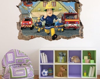 Fireman Sam Smashed Wall Decal Graphic Wall Sticker Art Decor Mural H450
