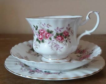 Royal Albert lavender rose, tea cup trio, vintage tea cup, bone china, royal albert trio, rose design