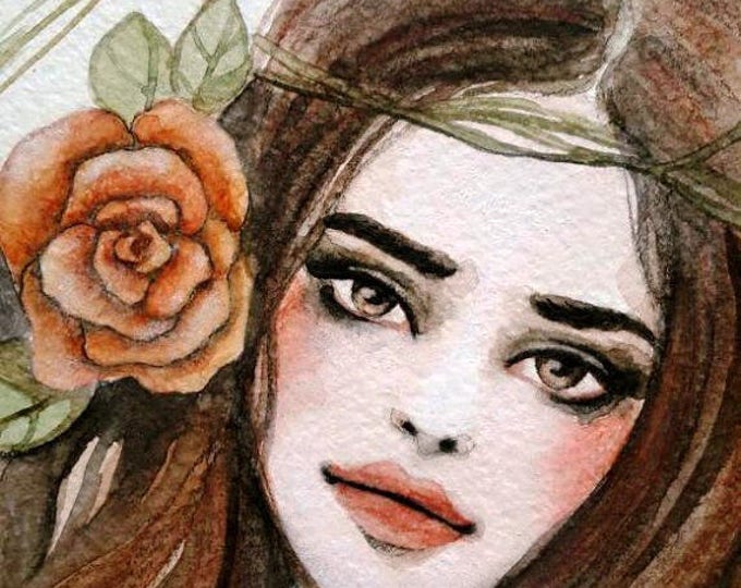 Girl painting ORIGINAL watercolor art by Tatiana Boiko, wall art, wall hanging, wall decor, floral, forest, Russian art, gift, decor,