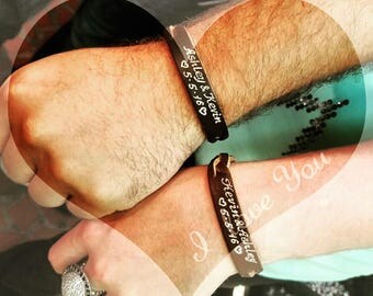 Real Leather Engraved Bracelets Personalized Custom Engraving Logo Names Date Matching Couples Customize Teams Perfect Great Gift