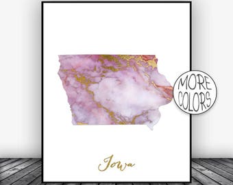 Iowa Art Print Iowa Decor Iowa Print Iowa Map Art Marble Art Map Print Map Wall Art Marble Decor ArtPrintsZoe