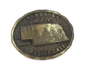 Vintage Belt Buckle, Nebraska M.C.C. Buckle, Men's Belt Buckle, 1982 Nebraska Collectors Buckle