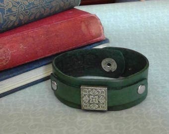 Layered Leather Bracelet with Floral accent