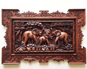 Balinese Wood Carving - 3 Joyful Elephants